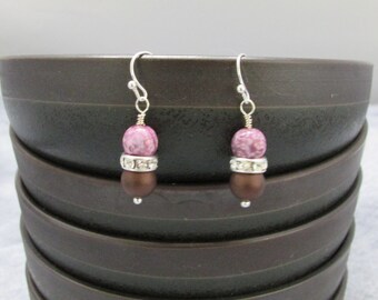 Chocolate, Cherry, and Crystal Earrings