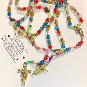 Rosary Crystal Necklace l St Mary Rosary l Holy Cross Necklace l Virgin Mary Rosary l Virgin Mary Necklace l Lady of Guadalupe Necklace
