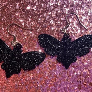 Black Moth Earrings l Gothic Skull Earrings l Black Moth with Skull Earrings l Gothic Moth Earrings