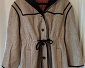 Vintage 1950s Youthcraft Brown Wool and Velvet Hooded Coat Unusual Large Size Sz 10