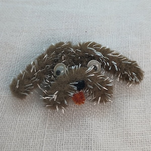 Vintage Japan Chenille Dog Brooch — Mid Century Retro Jewelry