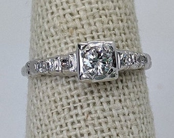 Vintage 1950s Platinum .29cttw Diamond Engagement Ring — Petite Size 5