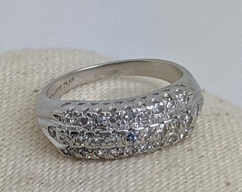Art Deco Platinum Diamond Band: c1930s Anniversary Ring, Size 5