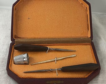 Antique French Sewing and Embroidery Kit in Original Box