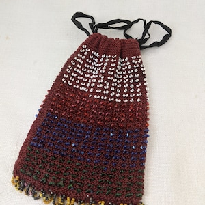 Vintage 1920s Flapper Knit Drawstring Beaded Purse