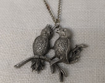 Vintage Pewter Love Bird Pendant — Vintage Retro Necklace, Gift for Her, Mothers Day Gift