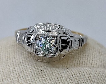 1930s Art Deco .50ct Old European Cut Diamond Engagement Ring
