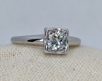 1950s Vintage .40ct round Cut Diamond Solitaire Engagement Ring