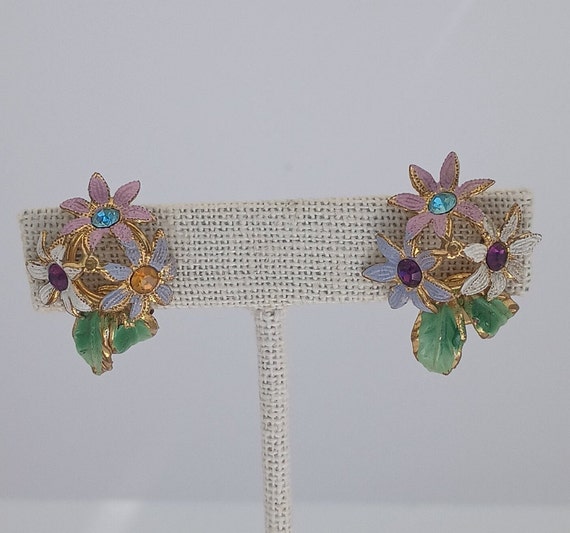 Vintage 1960s Rhinestone Flower Earrings — Austri… - image 1