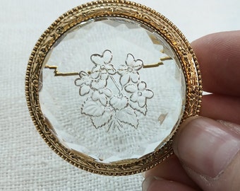 Mid-Century Vintage Glass Intaglio Circle Brooch