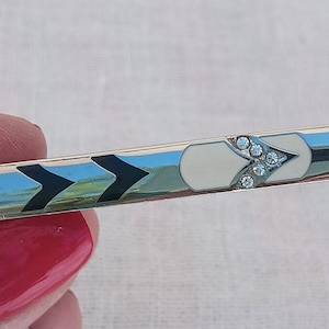 Vintage 1960s Retro Rhinestone and Enamel Tie Bar Wedding, Father's Day Gift for Him image 1