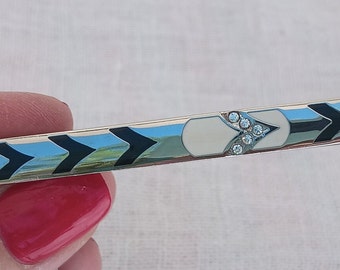 Vintage 1960s Retro Rhinestone and Enamel Tie Bar— Wedding, Father's Day Gift for Him