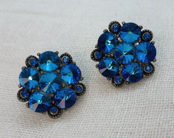 Vintage 1950s-60s Signed Weiss Blue Rhinestone Clip-on Earrings