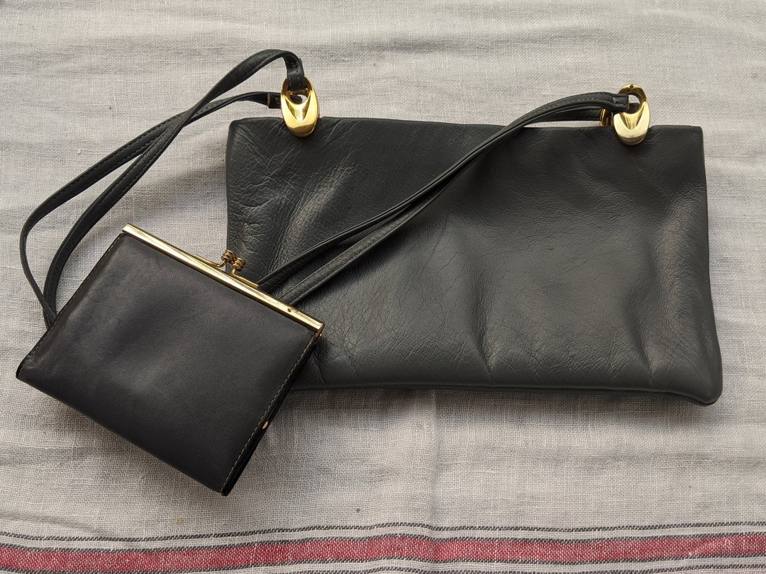 Vintage 1970s Clemente Gray Leather Purse and Wallet - Etsy
