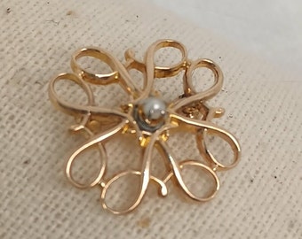 Broche antiguo de collar de nudo de amor de oro de 10 quilates y perla de semilla: joyería Cottagecore, regalo para ella, regalo de boda nupcial, regalo para mamá
