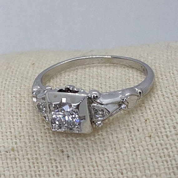 1930s-1940s Late Art Deco .25ct Engagement Ring w… - image 2