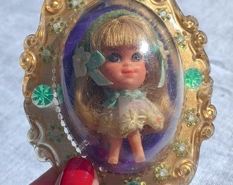 Vintage 1966 Mattel Little Locket Kiddle Doll — Lucky Locket doll in original locket, Excellent Condition!