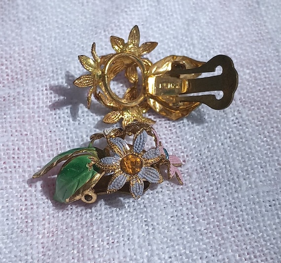 Vintage 1960s Rhinestone Flower Earrings — Austri… - image 3