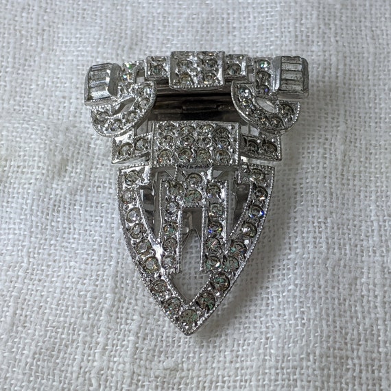 1930s Art Deco Rhinestone Dress Clip/Brooch — Vin… - image 1