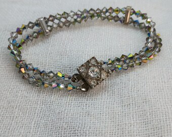 Swarovski-kristallarmband med flera strängar och vintage-strasslås — Bröllopssmycken för brud och brudtärna