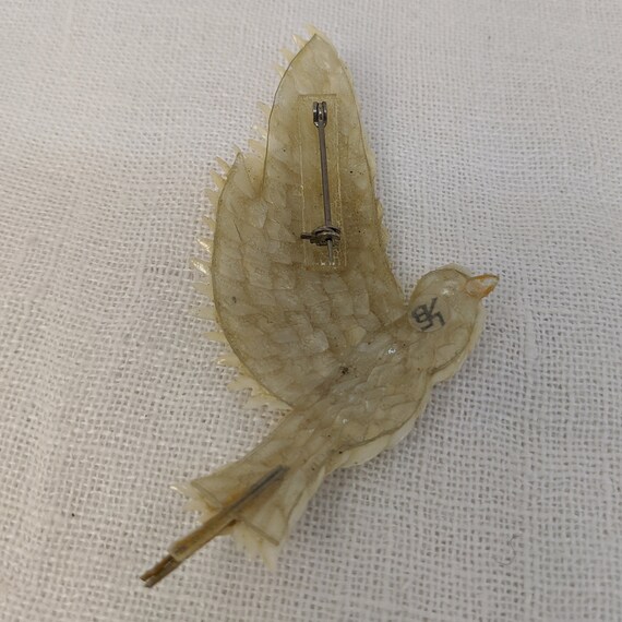 Rare Vintage 1940s White Dove Bird Shell Brooch - image 4