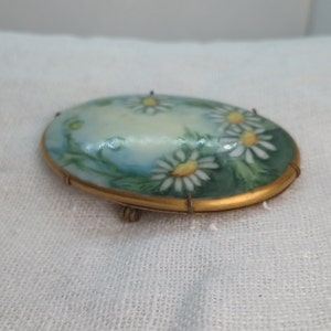 Antique Hand-Painted Porcelain Daisy Brooch Unique Cottagecore Jewelry image 2