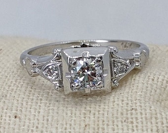 1930s-1940s Late Art Deco .25ct Engagement Ring with a Sweet Heart Design