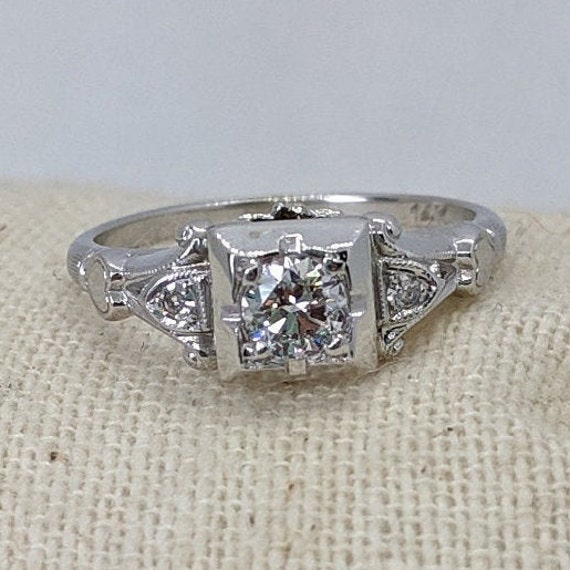 1930s-1940s Late Art Deco .25ct Engagement Ring w… - image 1