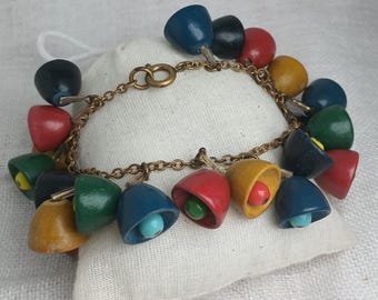 Pulseira com pingente de sino Frank Hess para Miriam Haskell — Joia rara de designer dos anos 1940