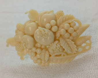 Vintage Celluloid Fruit Basket Brooch