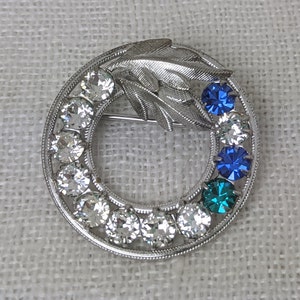 Vintage Signed DE Sterling Silver Rhinestone Circle Brooch
