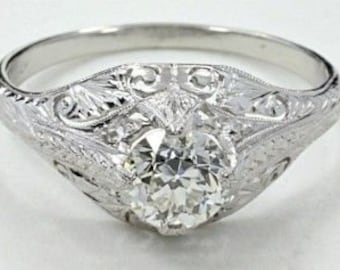Antique Edwardian Platinum Filigree .75ct Diamond Engagement Ring