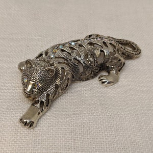 Vintage Silverplate Rhinestone Leopard Statement Brooch