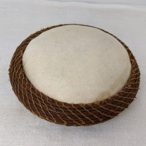 Antique Victorian Woven Pine Needle Basket Pincushion — Gift for Sewers, Antique Cottagecore Decor