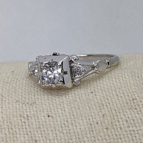 1930s-1940s Late Art Deco .25ct Engagement Ring w… - image 3