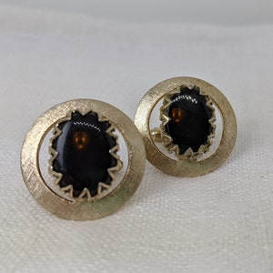 Vintage Dante Silvertone and Black Glass Cufflinks