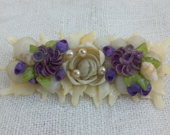 Vintage 1950s Purple and White Shell Brooch