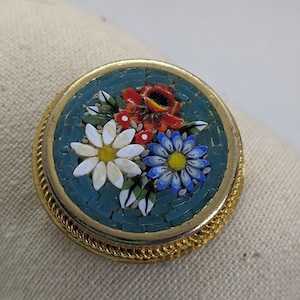 Vintage Vermeil Italian Micro Mosaic Brooch