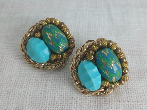 Signed Hobe — Vintage 1950s Blue Bird Nest Earrings