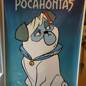 Vintage 1995 Disney Pocahantas GIANT Movie Poster — Pug/Racoon Double Sided Movie Lobby Banner, Vintage Disney Movie Poster Memorabilia