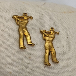 Set of 2 — Vintage Brass Golfer Charms — Jewelry Making, Crafting, Emphemera, Sewing Crafts, Gift for Him