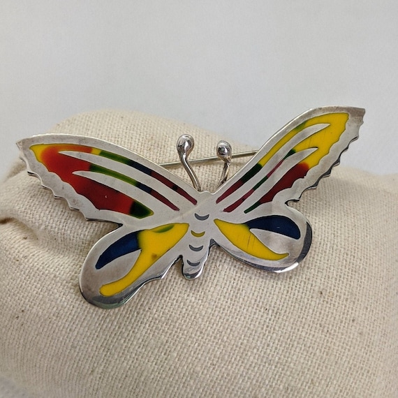 Vintage Mexican Sterling Silver Butterfly Brooch: Rainbow Jewelry