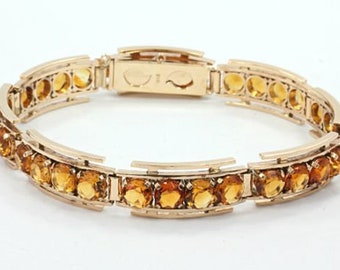 1940s Citrine Gemstone Bracelet: 14k Gold Retro Jewelry
