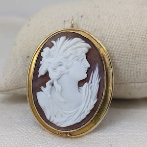 Antique Victorian Gold 14k Shell Cameo Brooch/Pendant