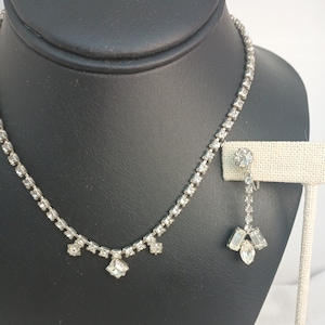 Vintage Rhinestone Jewelry Set: 1950s Choker Necklace and Dangle Earrings
