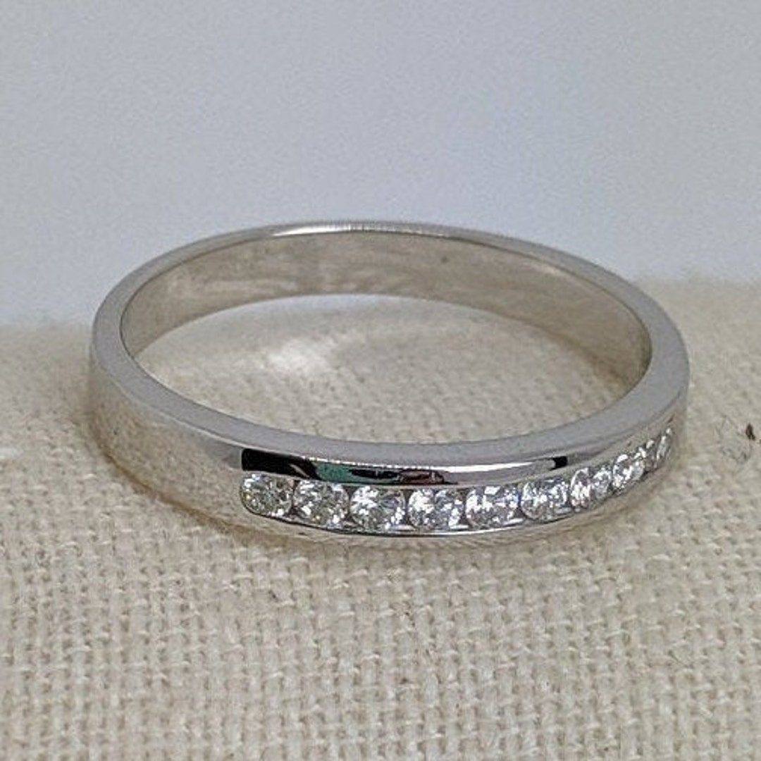 14k White Gold .27cttw Channel Set Diamond Wedding Band—ring Size 8 - Etsy
