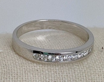 14k White Gold .27cttw Channel Set Diamond Wedding Band—Ring size 8