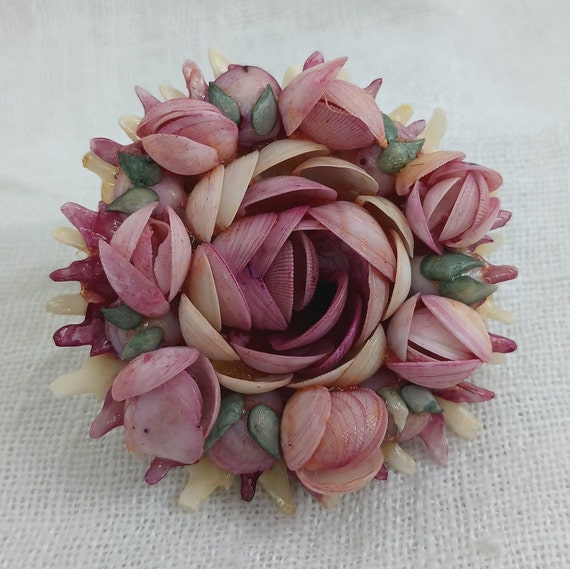 Vintage c1930-1950s Handmade Shell Brooch — Paste… - image 3