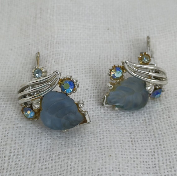 Signed Art Thermoset Leaves and Rhinestone Earrin… - image 3