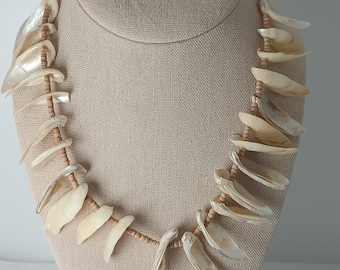 Vintage 1970s Natural Shell and Wooden Bead and "16 Necklace